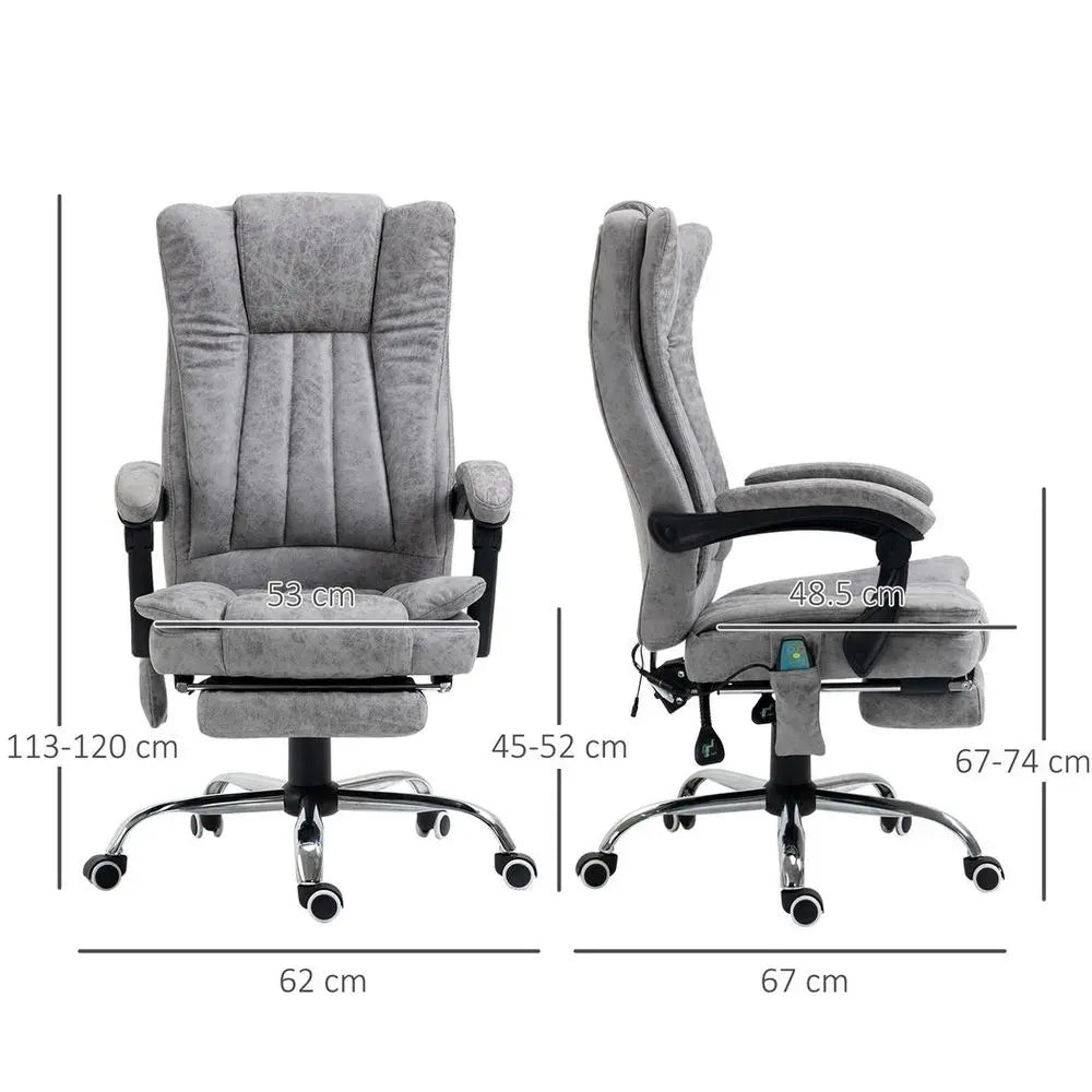 6-Point Vibrating Massage Office Chair w/ Microfibre Upholstery Arms Grey - Image #4