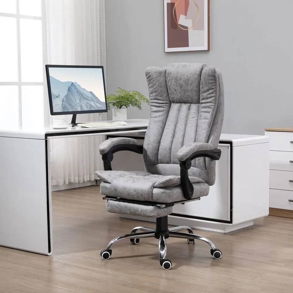 6-Point Vibrating Massage Office Chair w/ Microfibre Upholstery Arms Grey - Image #3