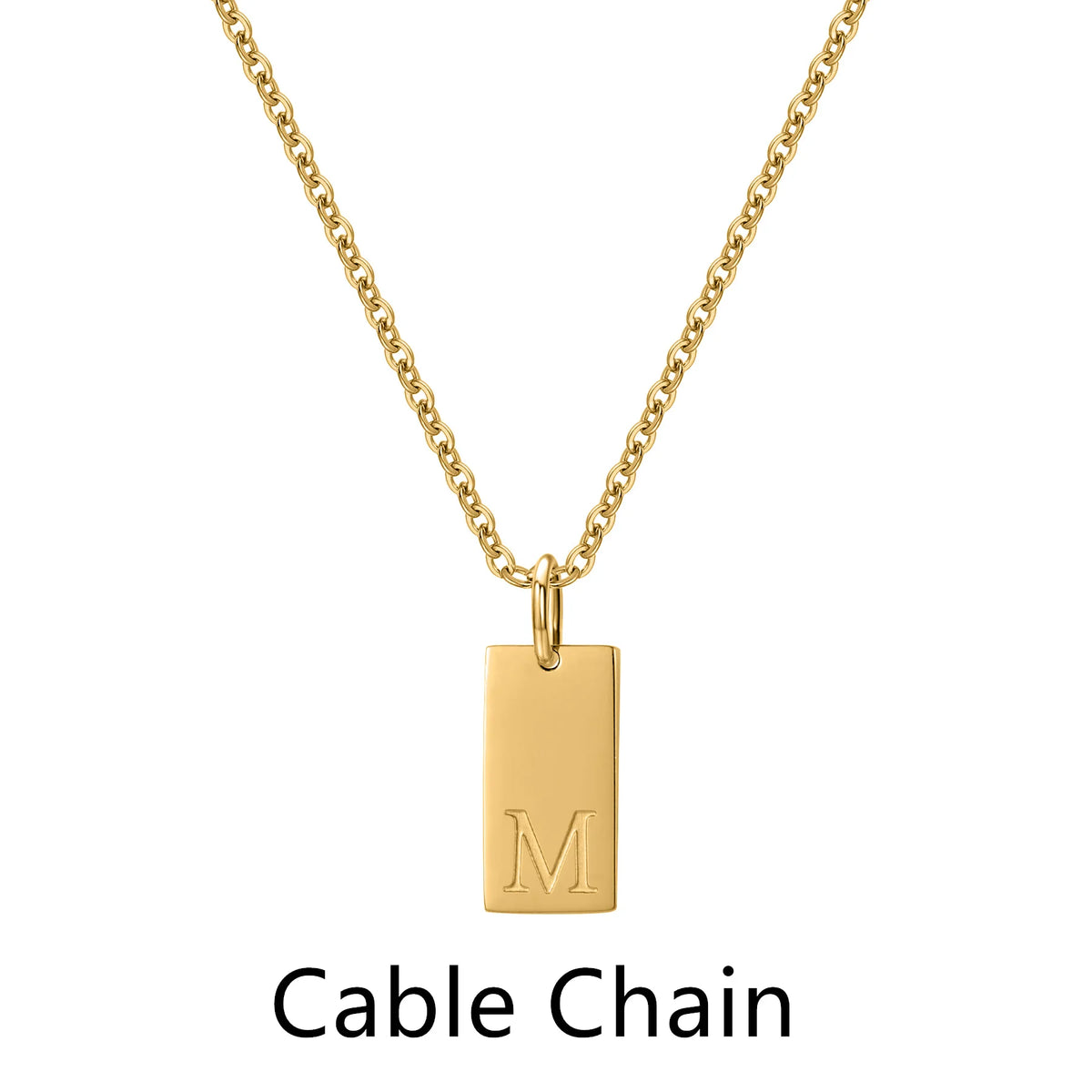 Dainty Initial Tag Necklace 18K Gold Plated Custom Etched Personalized Letter Pendant in Box Chain Gifts For Her  Women Jewelry