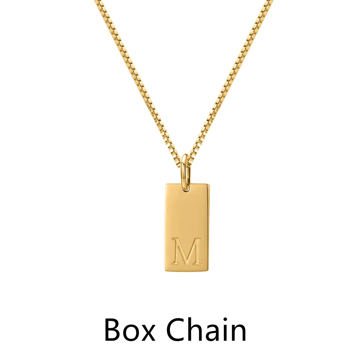 Dainty Initial Tag Necklace 18K Gold Plated Custom Etched Personalized Letter Pendant in Box Chain Gifts For Her  Women Jewelry