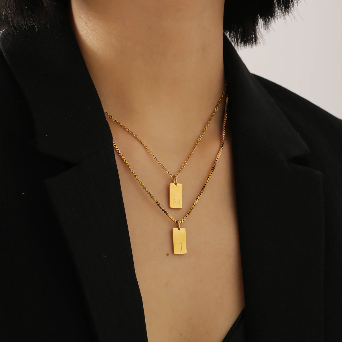 Dainty Initial Tag Necklace 18K Gold Plated Custom Etched Personalized Letter Pendant in Box Chain Gifts For Her  Women Jewelry