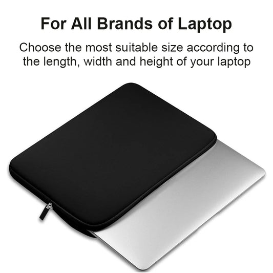 Black laptop sleeve with rounded corners, shown holding a laptop