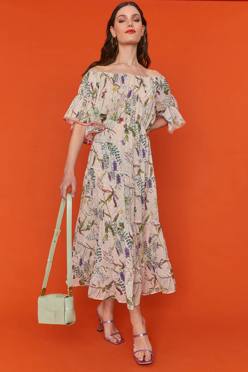 Light green eco-leather shoulder bag with top handle and smooth finish