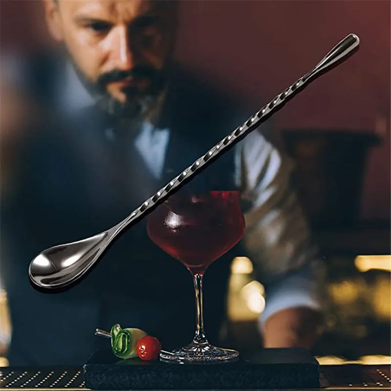 Cocktail Spoon Bar Stirring Spoon Long Handle Stainless Steel Spiral Pattern  Mixing Shaker Spoon, 12 Inch, 4 Colors Bar  Tools