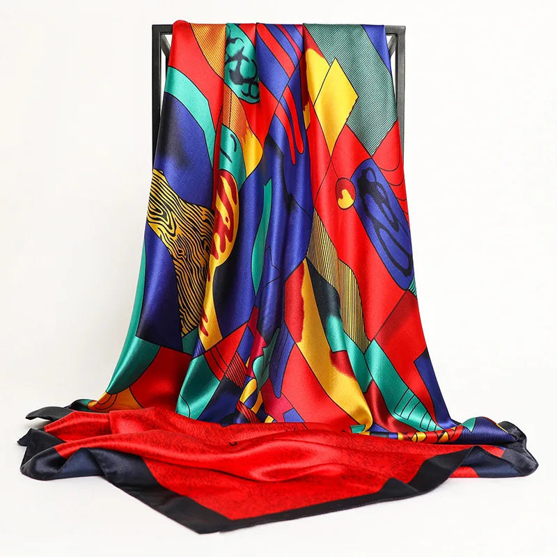 Luxury Brand Silk Satin Square Scarf Women Hijab Bandana Muslim Headscarves Shawl Wrap Ladies Headband Neckerchief Foulard 90cm