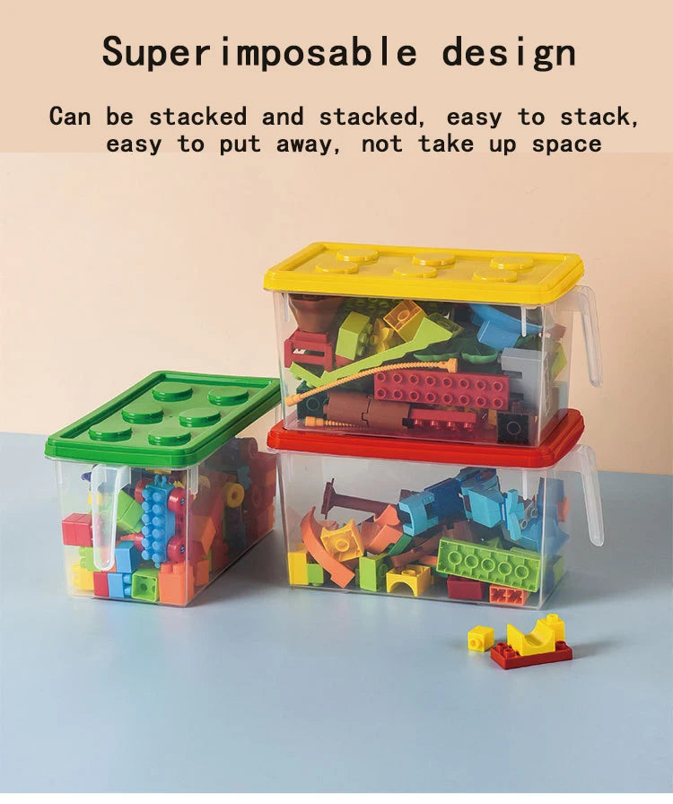 Kids Building Block Dtorage Box With Handle Toys Organizer Household Dust-Proof Storage Box Stackable Block Case Container