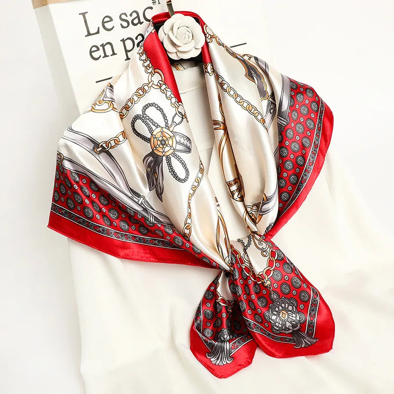 Luxury Brand Silk Satin Square Scarf Women Hijab Bandana Muslim Headscarves Shawl Wrap Ladies Headband Neckerchief Foulard 90cm