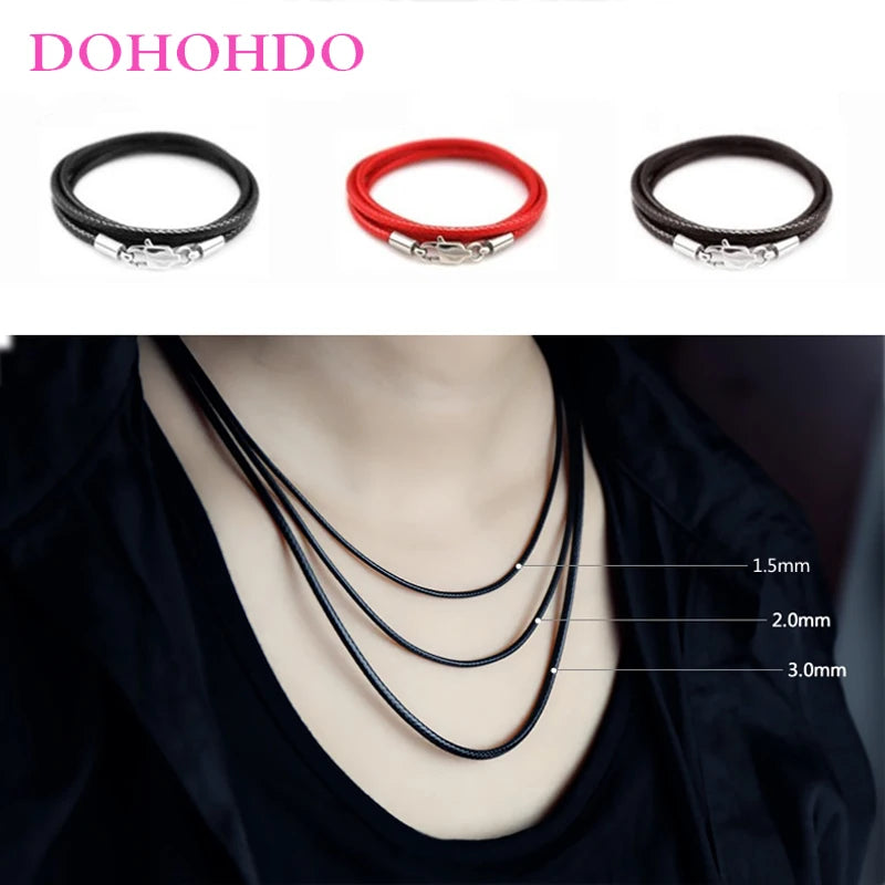 1-3mm Leather Cord Necklace 40-80cm Cord Wax Rope Lace Chain With Stainless Steel Lobster Clasp For DIY Pendant Necklace Jewelry