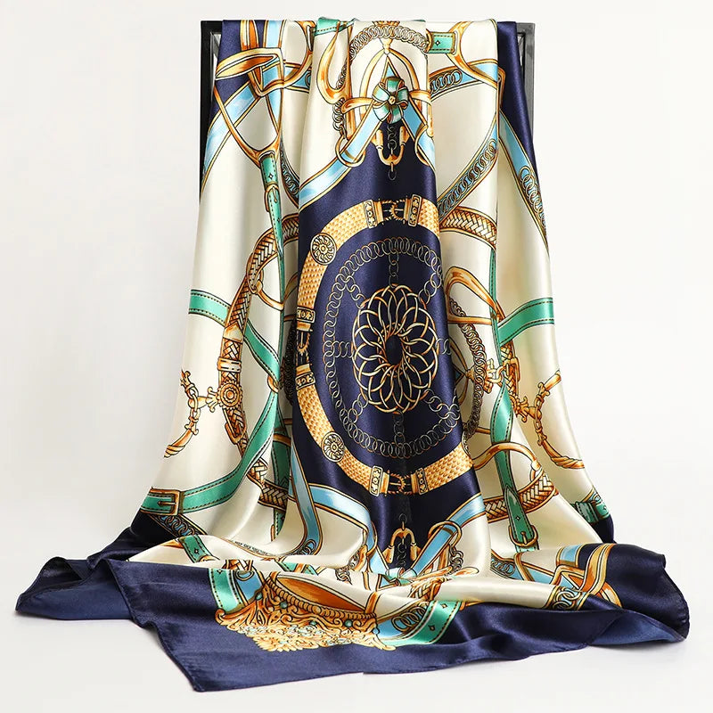 Luxury Brand Silk Satin Square Scarf Women Hijab Bandana Muslim Headscarves Shawl Wrap Ladies Headband Neckerchief Foulard 90cm