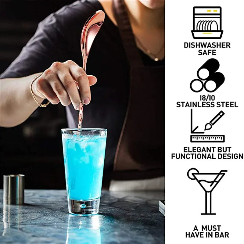 Cocktail Spoon Bar Stirring Spoon Long Handle Stainless Steel Spiral Pattern  Mixing Shaker Spoon, 12 Inch, 4 Colors Bar  Tools
