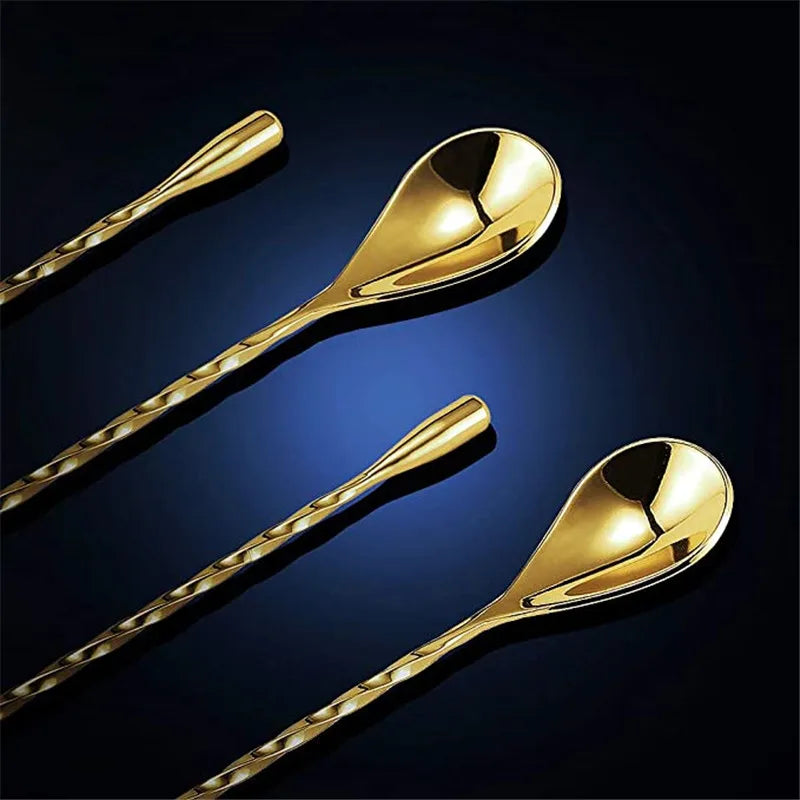 Cocktail Spoon Bar Stirring Spoon Long Handle Stainless Steel Spiral Pattern  Mixing Shaker Spoon, 12 Inch, 4 Colors Bar  Tools