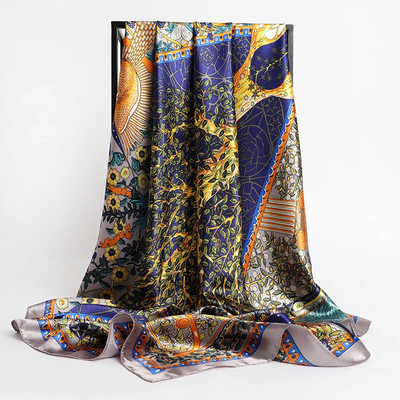 Luxury Brand Silk Satin Square Scarf Women Hijab Bandana Muslim Headscarves Shawl Wrap Ladies Headband Neckerchief Foulard 90cm