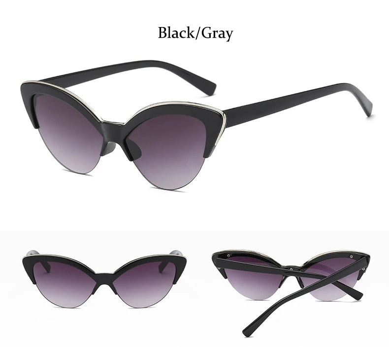Vintage White Cat Eye Sun Glasses For Women Vintage New Fashion Small Half Frame Eyewear Trending Travel Sexy Woman Sunglasses