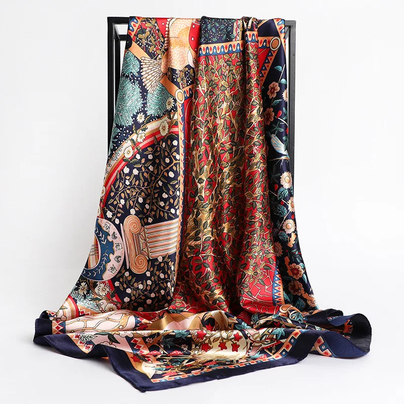Luxury Brand Silk Satin Square Scarf Women Hijab Bandana Muslim Headscarves Shawl Wrap Ladies Headband Neckerchief Foulard 90cm