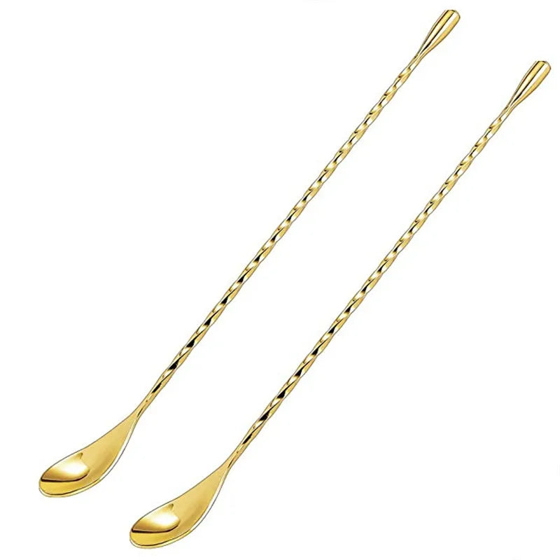 Cocktail Spoon Bar Stirring Spoon Long Handle Stainless Steel Spiral Pattern  Mixing Shaker Spoon, 12 Inch, 4 Colors Bar  Tools
