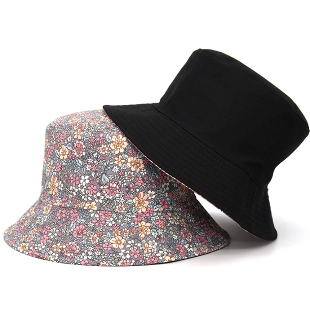 Spring and Summer Small Floral Print Bucket Hat Trend Flower Double-Sided Male Wild Basin  Sun  Woman Cap
