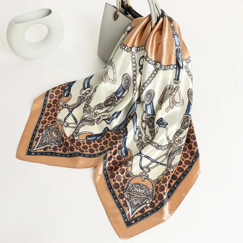 Luxury Brand Silk Satin Square Scarf Women Hijab Bandana Muslim Headscarves Shawl Wrap Ladies Headband Neckerchief Foulard 90cm
