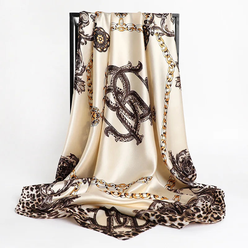 Luxury Brand Silk Satin Square Scarf Women Hijab Bandana Muslim Headscarves Shawl Wrap Ladies Headband Neckerchief Foulard 90cm