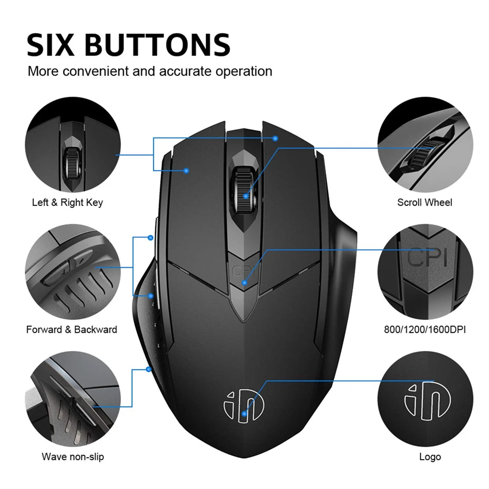 Inphic F1S Rechargeable 2.4G Wireless Mouse Office Mute Ergonomic And Skin-friendly Materials Support PC Laptop Tablet Universal
