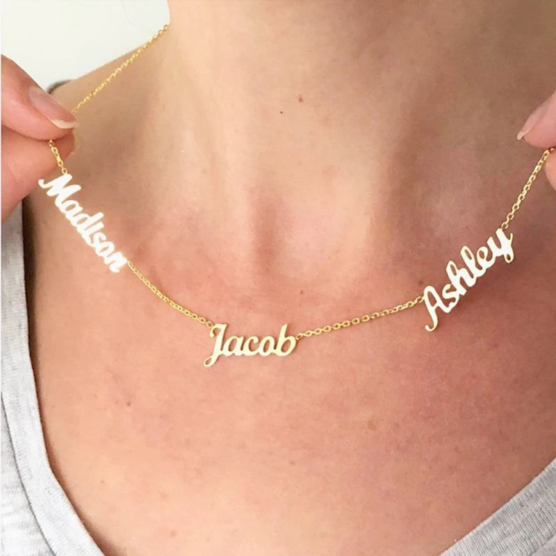 Custom Multiple Name Necklace Family Members Nameplate Pendant Personalized Jewelry Stainless Steel Handmade Choker Mom Gifts