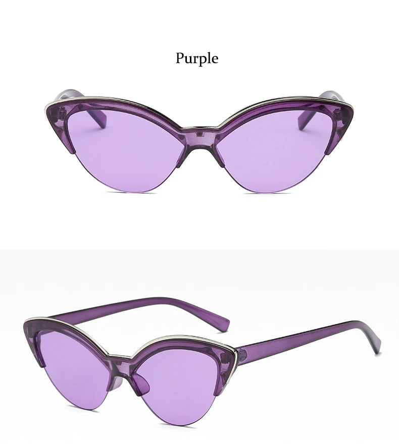 Vintage White Cat Eye Sun Glasses For Women Vintage New Fashion Small Half Frame Eyewear Trending Travel Sexy Woman Sunglasses
