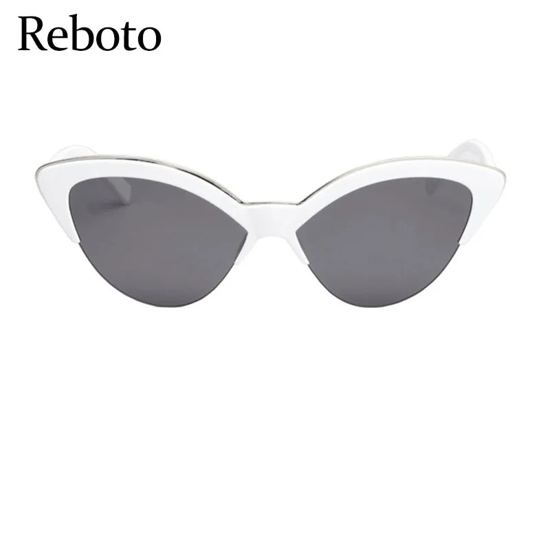 Vintage White Cat Eye Sun Glasses For Women Vintage New Fashion Small Half Frame Eyewear Trending Travel Sexy Woman Sunglasses