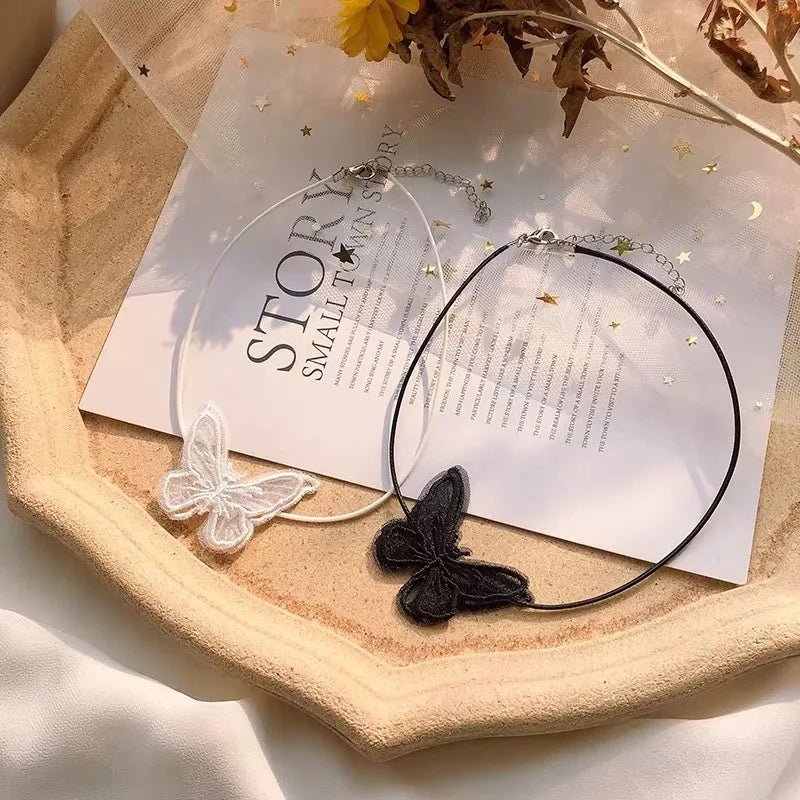 2020 New Simple Women goth Necklace Super Fairy Tale Black Butterfly Necklace Lock Lace choker Necklace for Women Banquet Gift