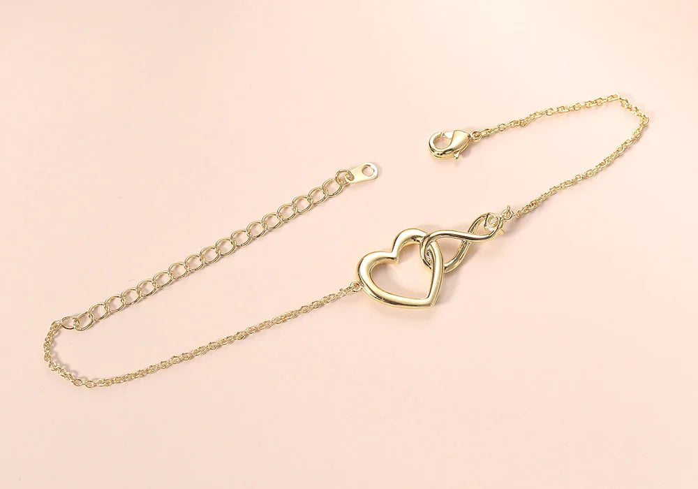 Heart Bracelet for Women Crystal Infinite Love Aesthetic Korean Gold Color Chain Bangles Wedding Accessories Bride Jewelry H058