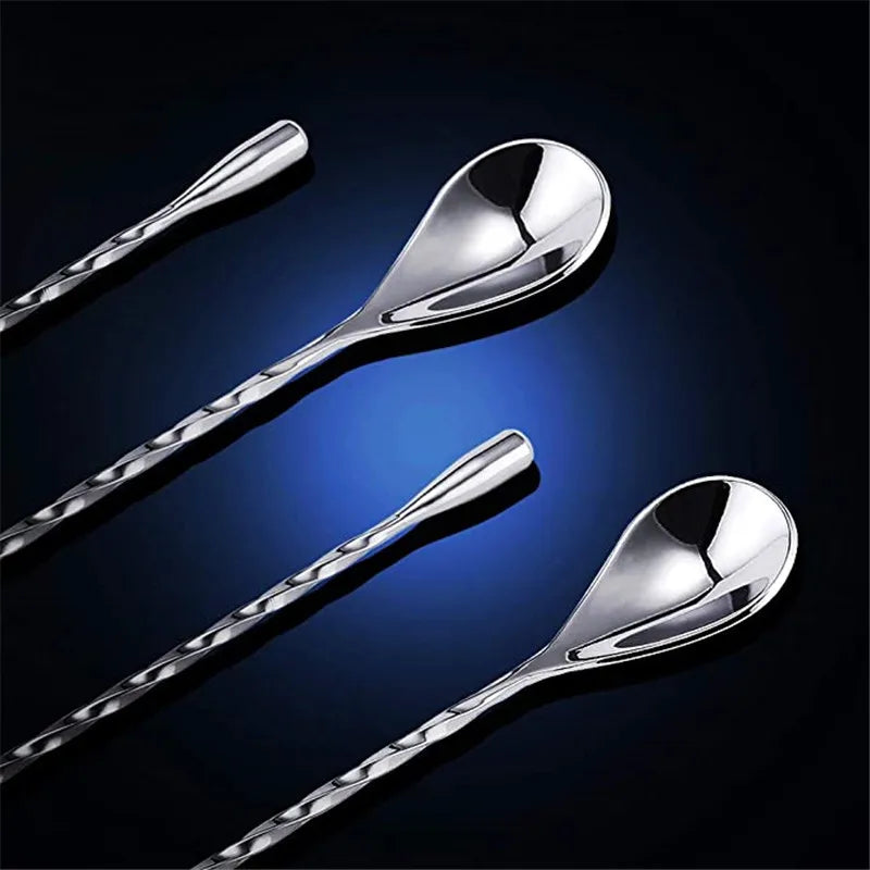 Cocktail Spoon Bar Stirring Spoon Long Handle Stainless Steel Spiral Pattern  Mixing Shaker Spoon, 12 Inch, 4 Colors Bar  Tools