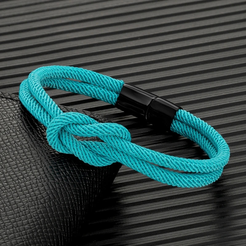MKENDN Men Double-layer Knotted Rope Bracelet For Women Black Stainless Steel Silder Magnet Buckle Infinity Couple Jewelry