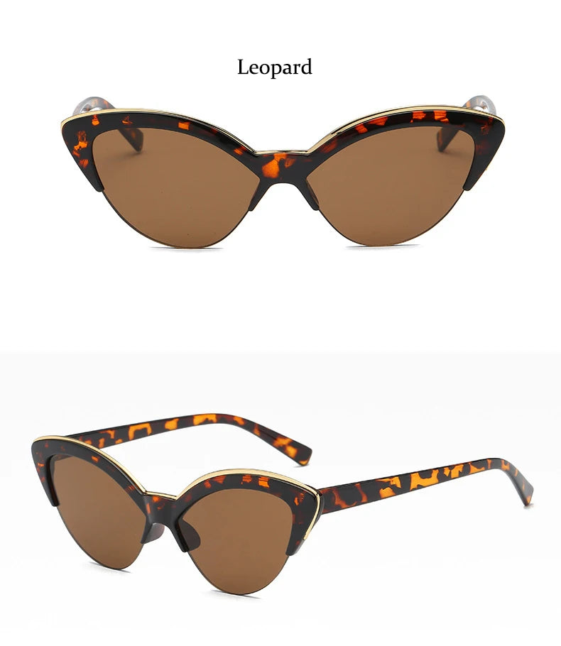 Vintage White Cat Eye Sun Glasses For Women Vintage New Fashion Small Half Frame Eyewear Trending Travel Sexy Woman Sunglasses