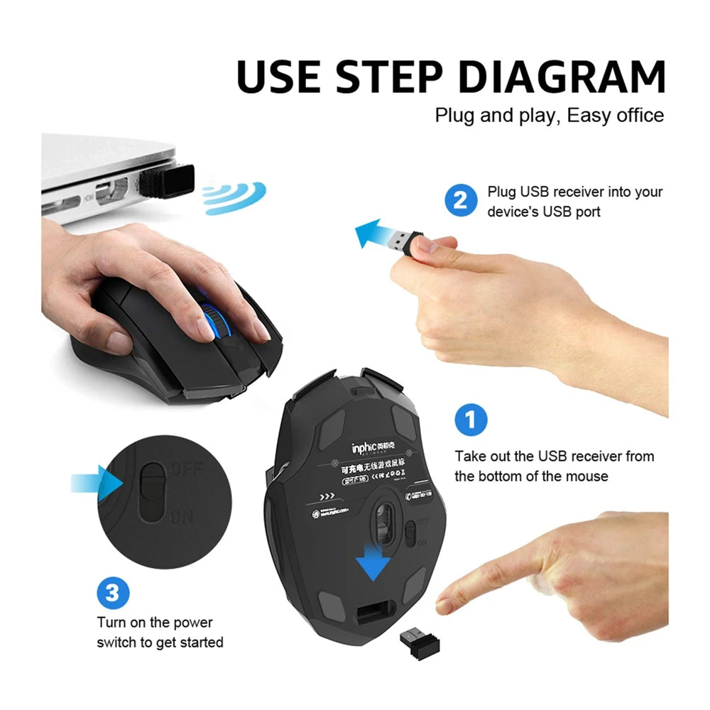 Inphic F1S Rechargeable 2.4G Wireless Mouse Office Mute Ergonomic And Skin-friendly Materials Support PC Laptop Tablet Universal