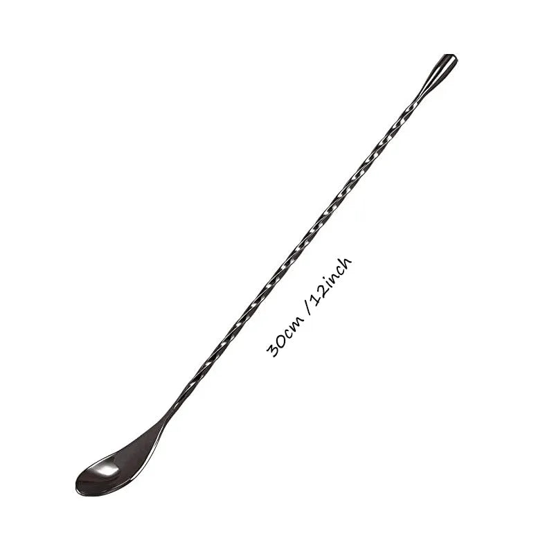 Cocktail Spoon Bar Stirring Spoon Long Handle Stainless Steel Spiral Pattern  Mixing Shaker Spoon, 12 Inch, 4 Colors Bar  Tools