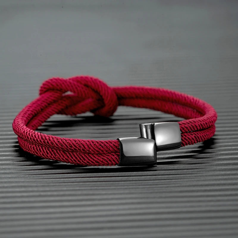 MKENDN Men Double-layer Knotted Rope Bracelet For Women Black Stainless Steel Silder Magnet Buckle Infinity Couple Jewelry