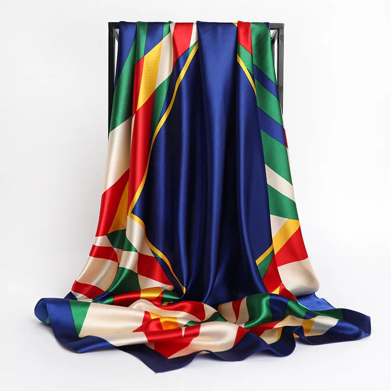 Luxury Brand Silk Satin Square Scarf Women Hijab Bandana Muslim Headscarves Shawl Wrap Ladies Headband Neckerchief Foulard 90cm