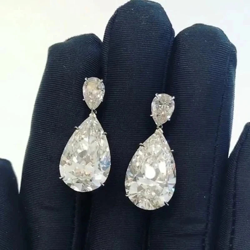 Huitan Wedding Trend Eternity Earrings with Water Drop Cubic Zirconia for Women Aesthetic Dangle Earrings Timeless Style Jewelry