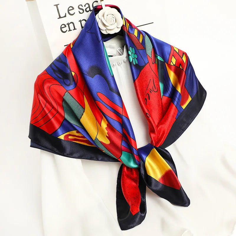 Luxury Brand Silk Satin Square Scarf Women Hijab Bandana Muslim Headscarves Shawl Wrap Ladies Headband Neckerchief Foulard 90cm