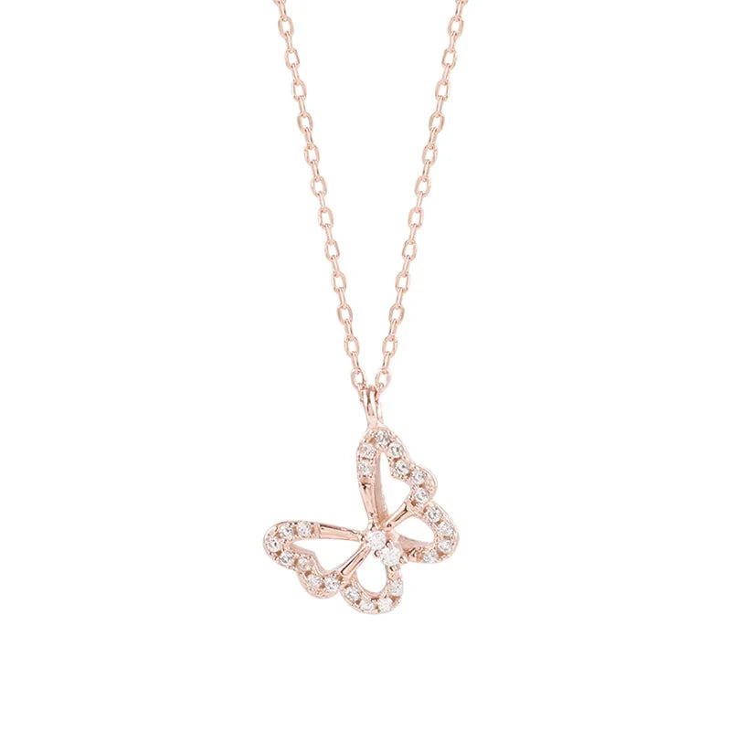 ANENJERY Silver Color Butterfly Necklace for Women Shiny Zircon Clavicle Chain Necklace Jewelry Party Gift