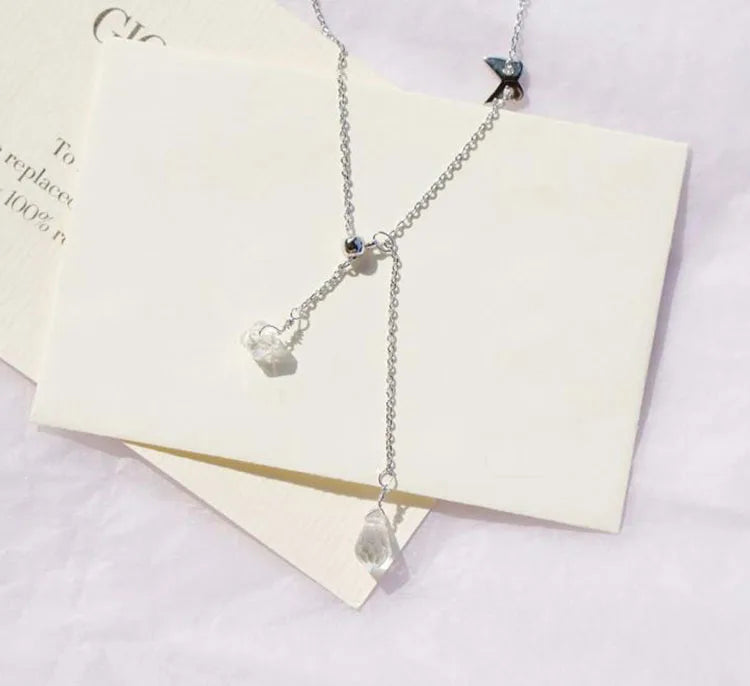 ANENJERY Silver Color Butterfly Necklace for Women Shiny Zircon Clavicle Chain Necklace Jewelry Party Gift
