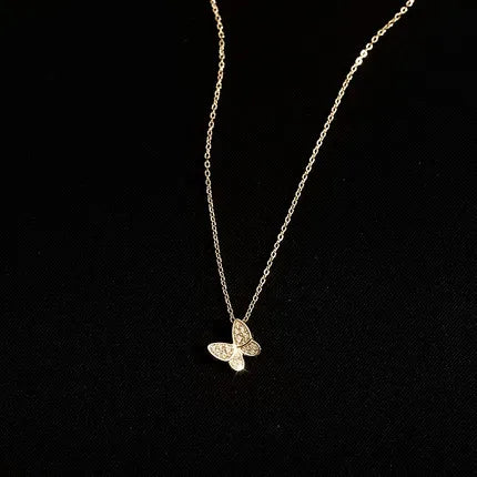 ANENJERY Silver Color Butterfly Necklace for Women Shiny Zircon Clavicle Chain Necklace Jewelry Party Gift