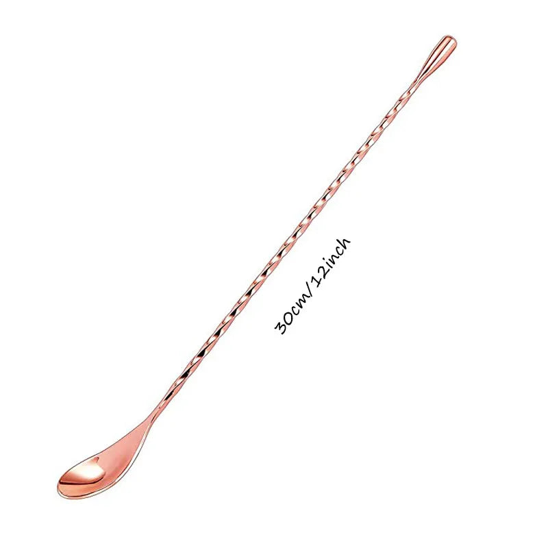 Cocktail Spoon Bar Stirring Spoon Long Handle Stainless Steel Spiral Pattern  Mixing Shaker Spoon, 12 Inch, 4 Colors Bar  Tools