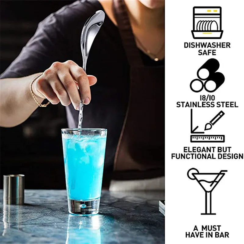 Cocktail Spoon Bar Stirring Spoon Long Handle Stainless Steel Spiral Pattern  Mixing Shaker Spoon, 12 Inch, 4 Colors Bar  Tools