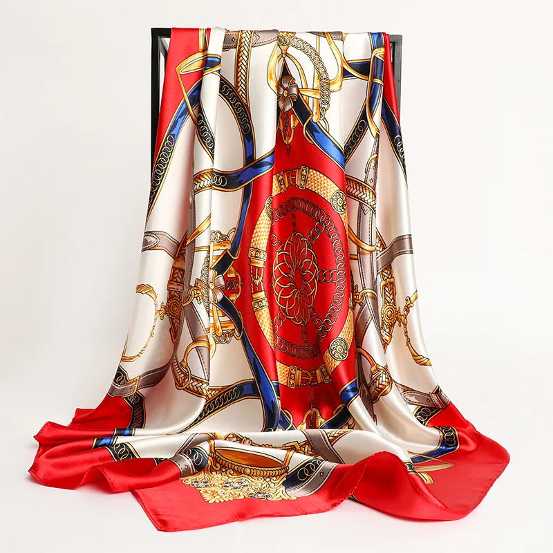 Luxury Brand Silk Satin Square Scarf Women Hijab Bandana Muslim Headscarves Shawl Wrap Ladies Headband Neckerchief Foulard 90cm