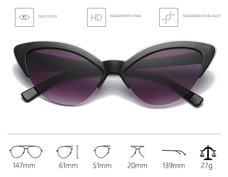 Vintage White Cat Eye Sun Glasses For Women Vintage New Fashion Small Half Frame Eyewear Trending Travel Sexy Woman Sunglasses