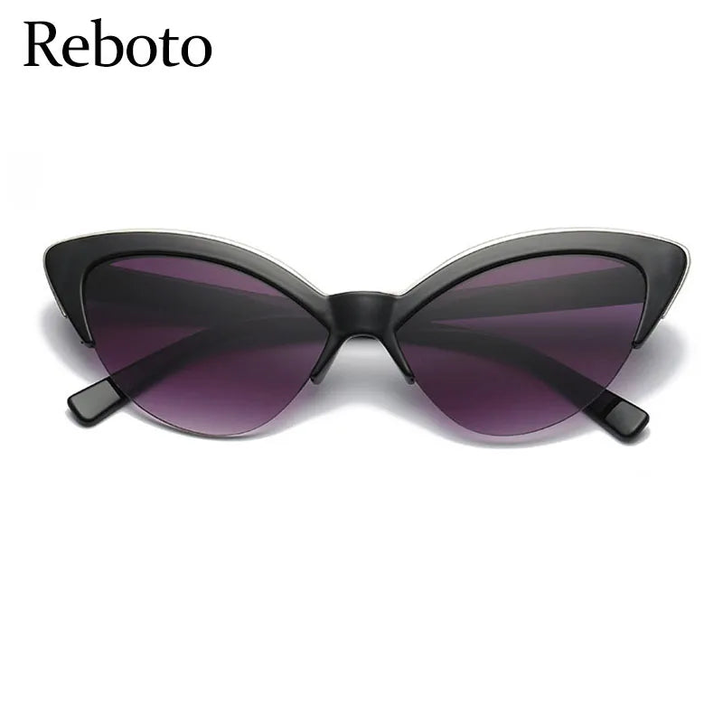 Vintage White Cat Eye Sun Glasses For Women Vintage New Fashion Small Half Frame Eyewear Trending Travel Sexy Woman Sunglasses