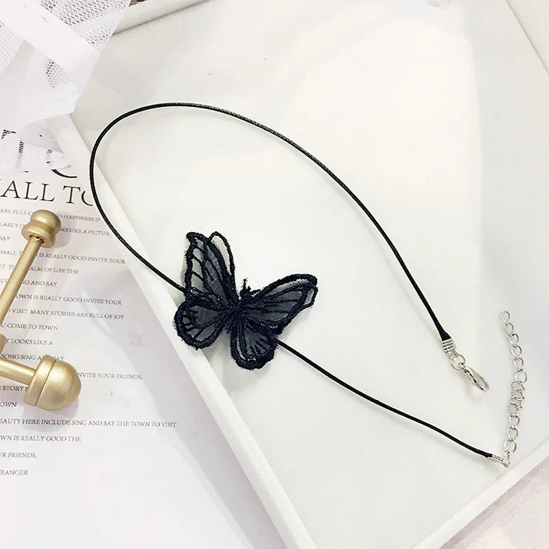 2020 New Simple Women goth Necklace Super Fairy Tale Black Butterfly Necklace Lock Lace choker Necklace for Women Banquet Gift