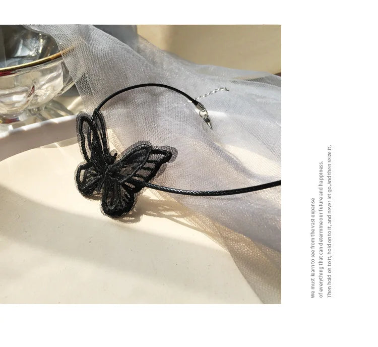 2020 New Simple Women goth Necklace Super Fairy Tale Black Butterfly Necklace Lock Lace choker Necklace for Women Banquet Gift