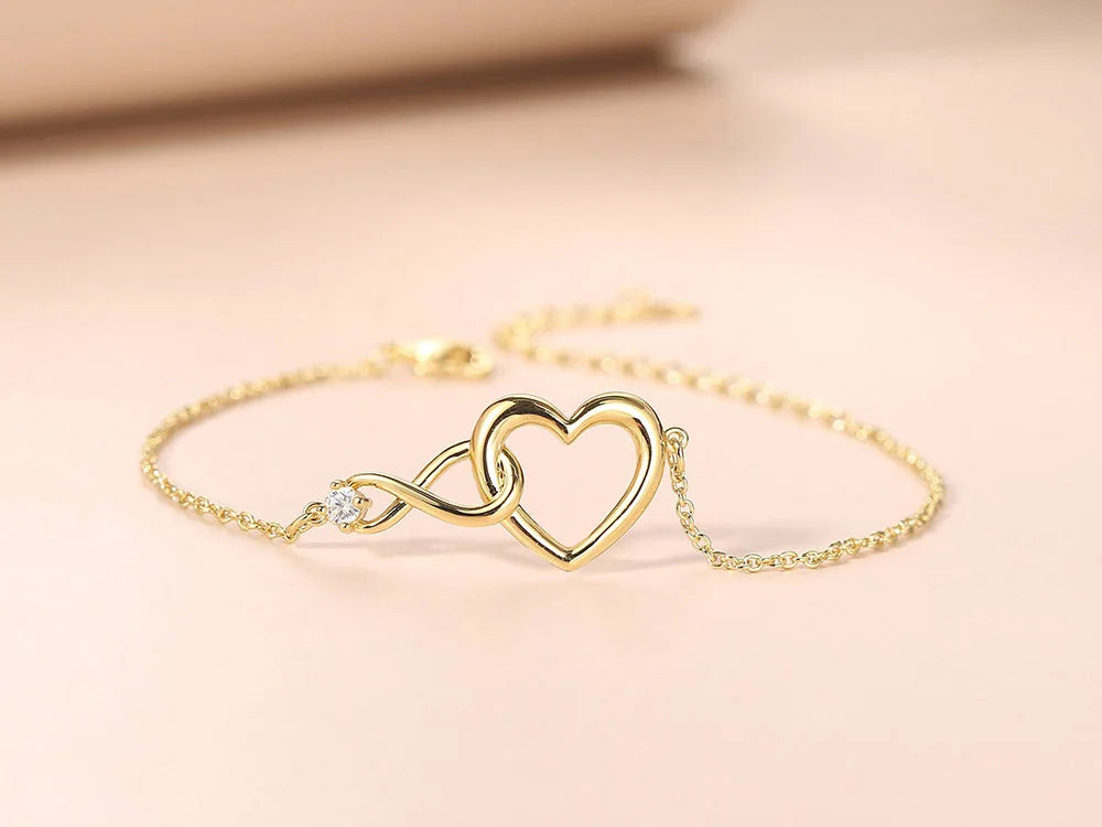 Heart Bracelet for Women Crystal Infinite Love Aesthetic Korean Gold Color Chain Bangles Wedding Accessories Bride Jewelry H058