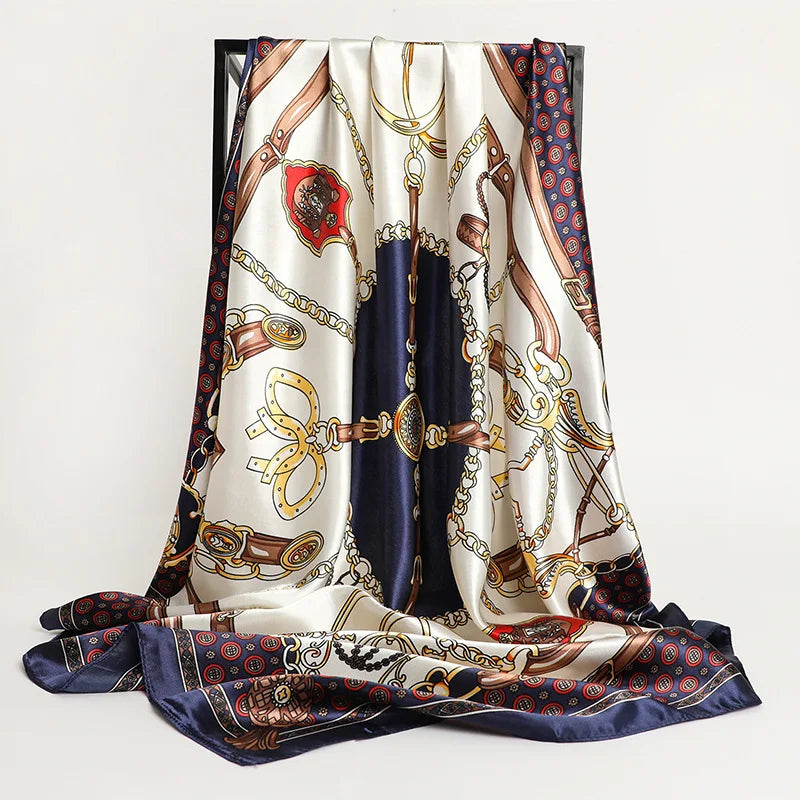 Luxury Brand Silk Satin Square Scarf Women Hijab Bandana Muslim Headscarves Shawl Wrap Ladies Headband Neckerchief Foulard 90cm