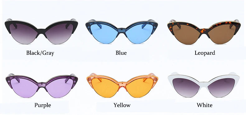 Vintage White Cat Eye Sun Glasses For Women Vintage New Fashion Small Half Frame Eyewear Trending Travel Sexy Woman Sunglasses